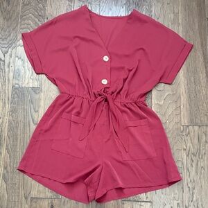 NWOT Red Button-Up Romper size XL